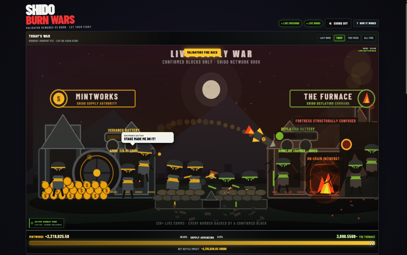 Burn Wars live validator versus burn battle